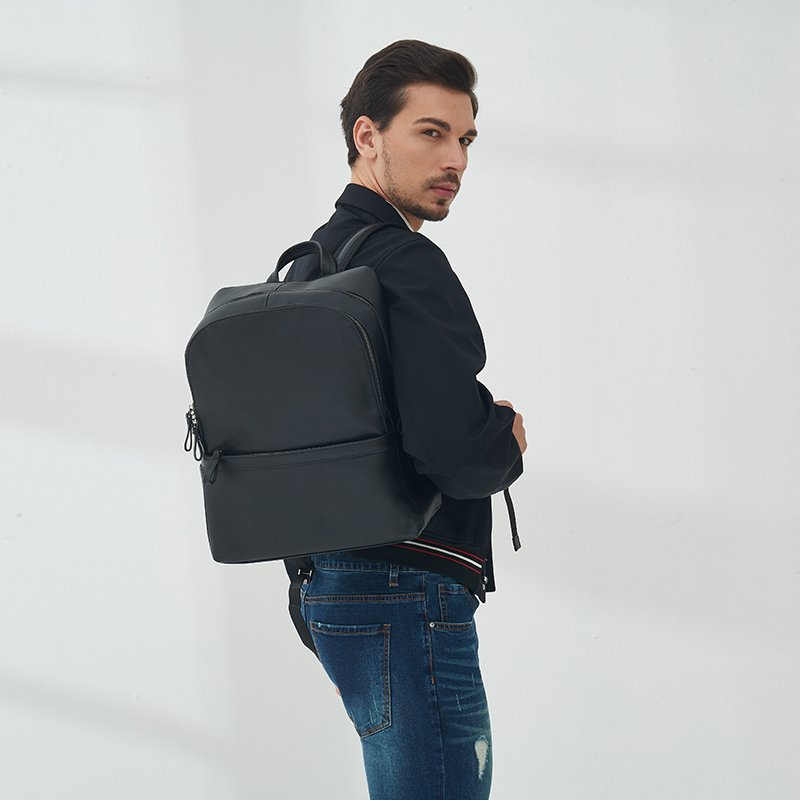 Business Casual Large Capacity 14 Inch Laptop Student Backpack Black Custom Anti-Theft Bag Men's Luxury Travel Leather Backpack