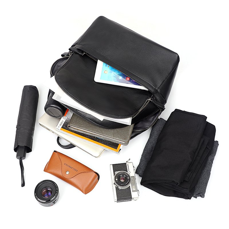 Business Casual Large Capacity 14 Inch Laptop Student Backpack Black Custom Anti-Theft Bag Men's Luxury Travel Leather Backpack