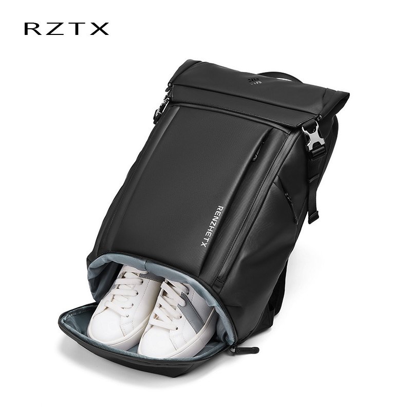 Factory made black recycled rpet roll top backpack fashion roll up travel backpack daypack