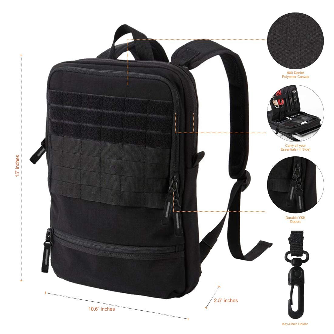 Tactical Style Business Travel Polyester EDC Laptop Backpack with Molle-Webbing