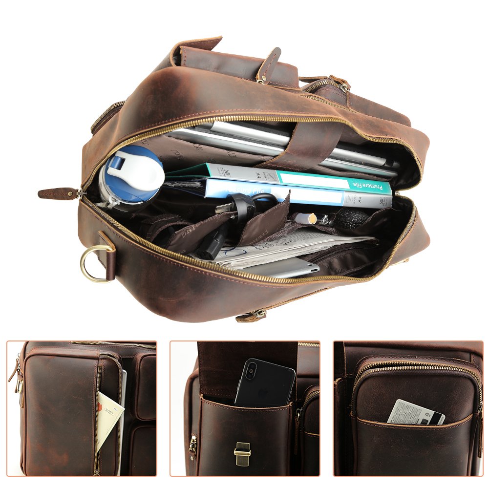 Vintage Crazy Horse Leather Back Pack Bag Multifunction Cowhide Shoulder Briefcase Bag Laptop Backpack for Men
