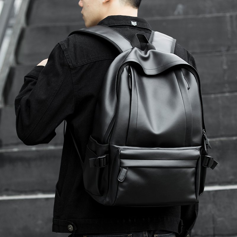 Custom Leather Bag For Men Large Capacity School Daypack Laptop Backpack Black Pu Leather Backpack