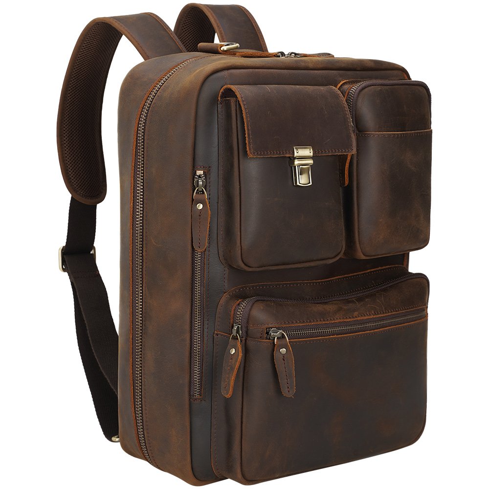 Men's Travel Business Computer Notebook Backpack Leather Back Pack School Bag Laptop Backpack Cowhide Shoulder Briefcase Bag