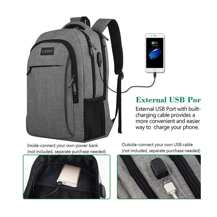 Custom Logo Big Capacity Waterproof Oxford Business Men Laptop Backpack With USB Charging Port