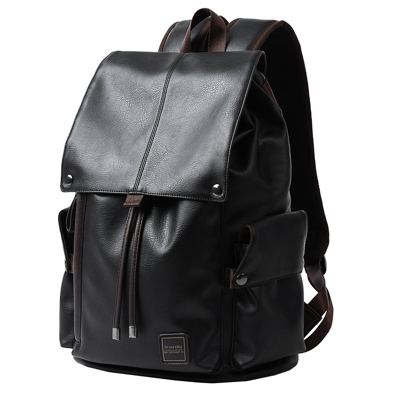 Custom Logo PU Leather Laptop Backpack Black Leather Bags Men Business Laptop Backpack for Men