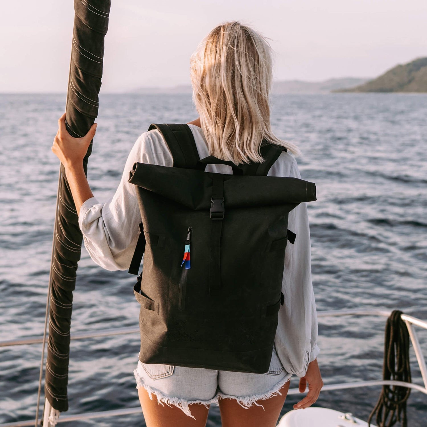 Ocean Impact Plastic Fabric Waterproof finish Durable & Stain-repellent Flexible Recycled Rolltop Laptop Backpack