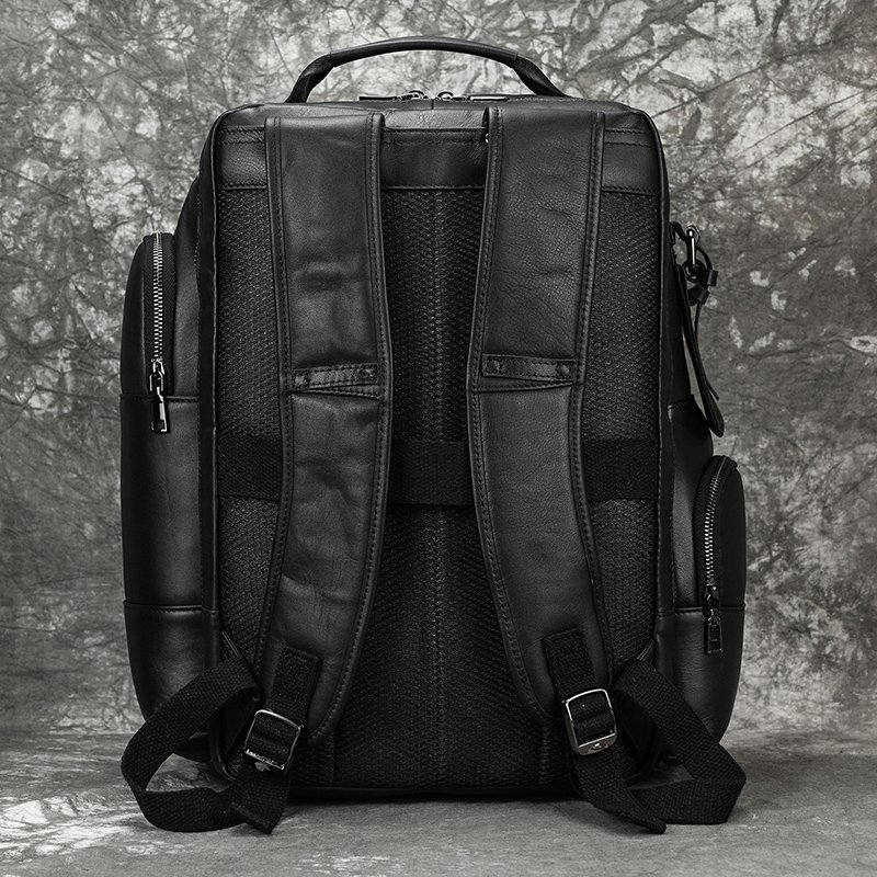 Large Capacity Backpack Black Functional Rucksack Men Genuine Leather Laptop Backpack Women Casual Travel Bag