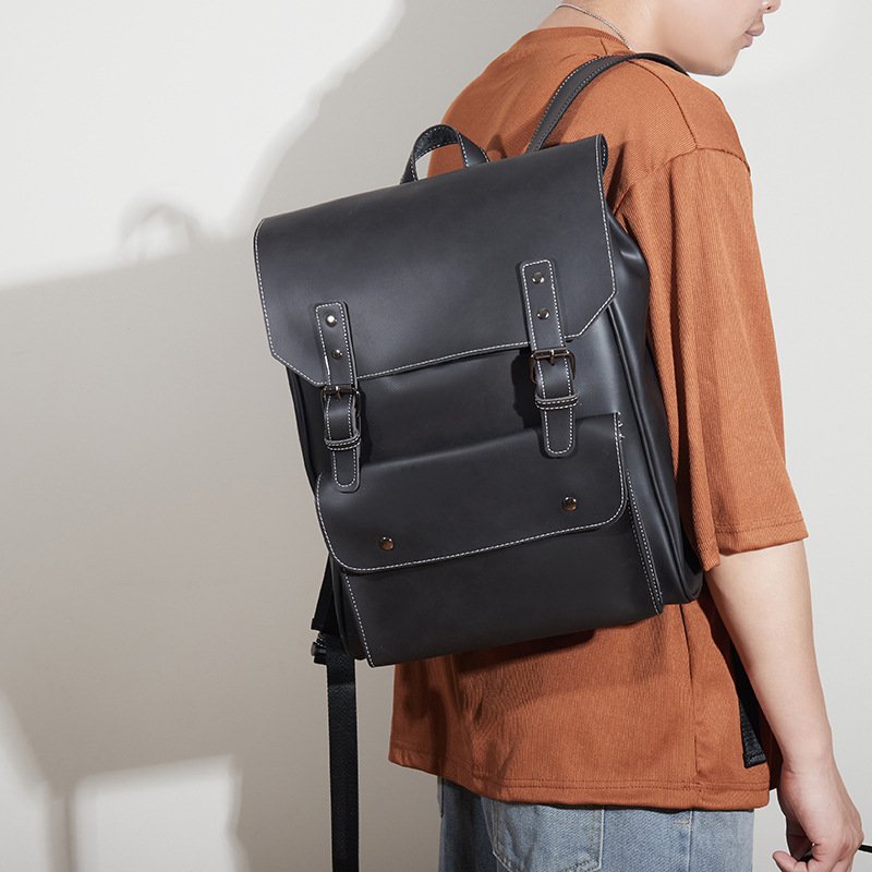 PU Leather Backpack for Men Women Travel Laptop Shoulder Bag Computer Bag with Magnetic Shut