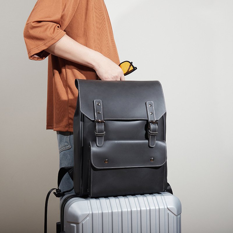 PU Leather Backpack for Men Women Travel Laptop Shoulder Bag Computer Bag with Magnetic Shut