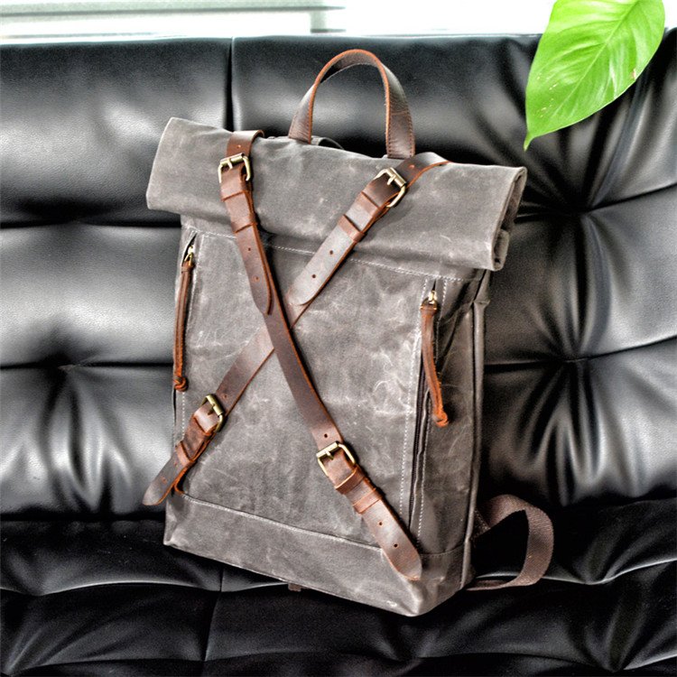 Men's and women's universal batik canvas leather rucksack outdoor hiking travel waterproof backpack casual laptop backpacks