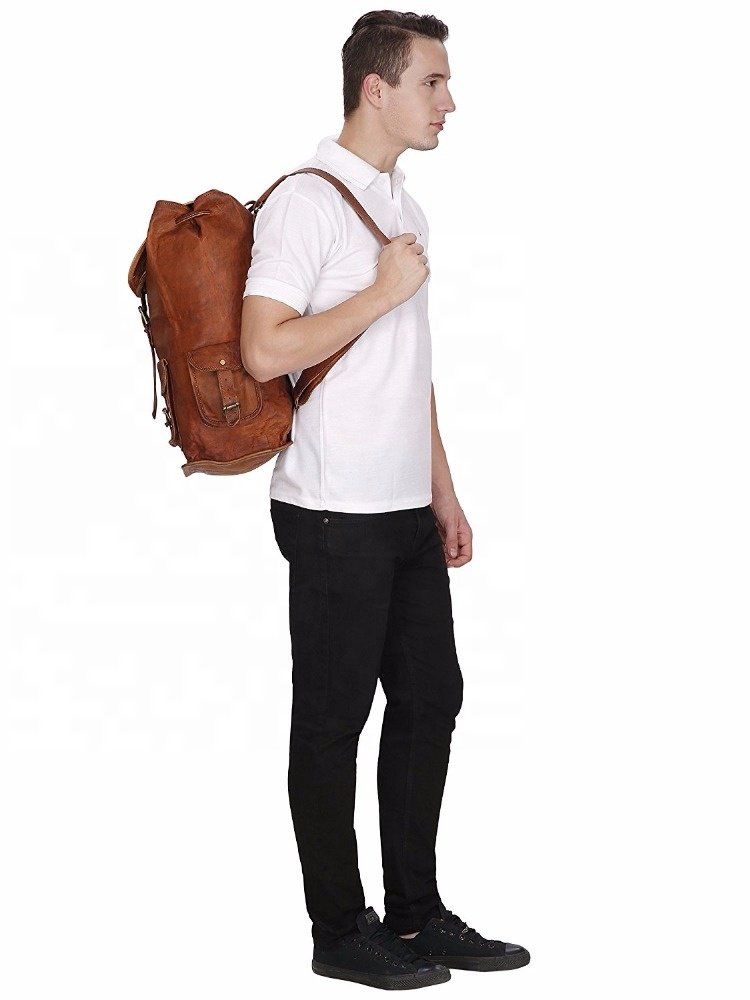 DIOS Leather Canvas Backpack Large School Bag Travel Rucksack..