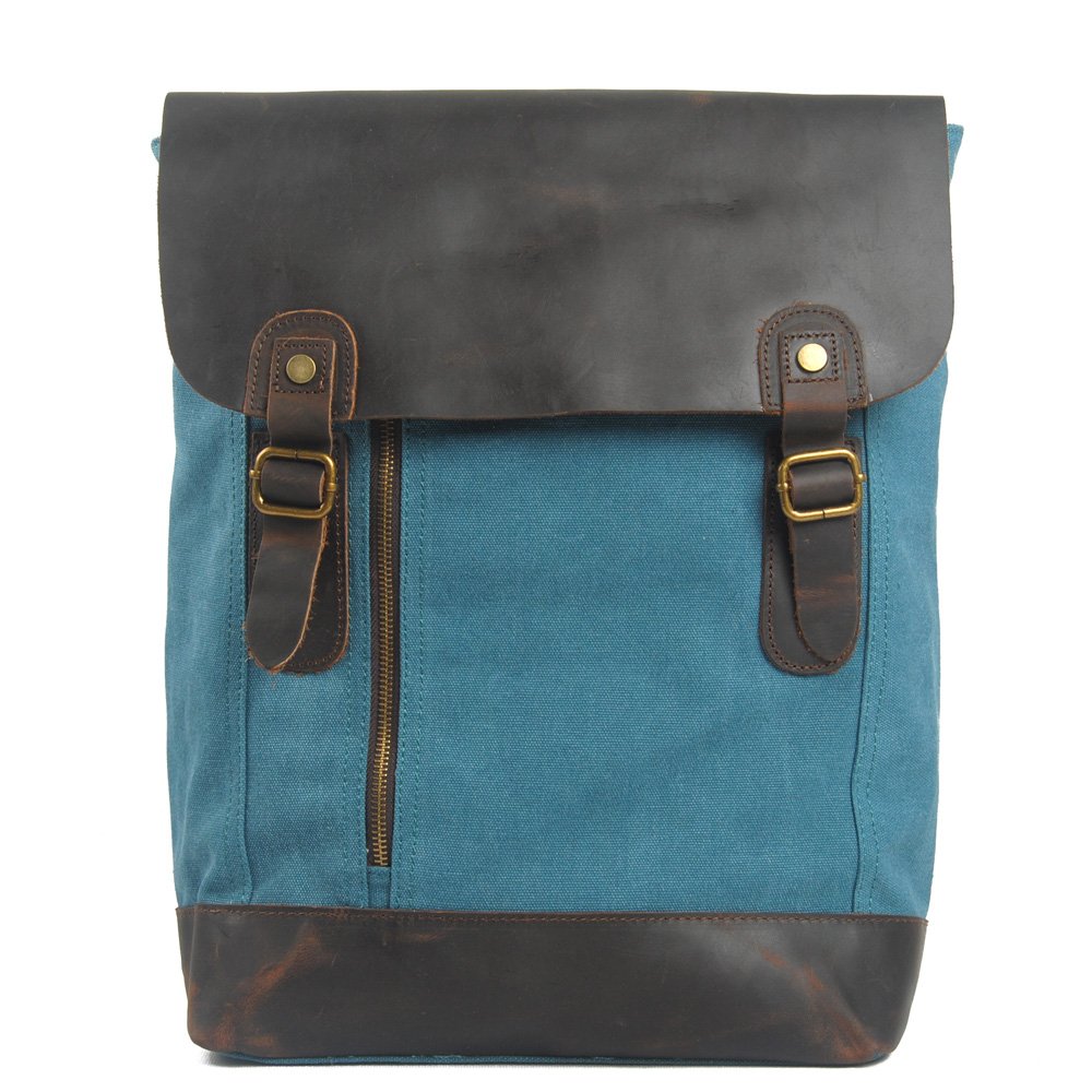 Wholesale boy school bag waterproof vintage canvas laptop leather backpack