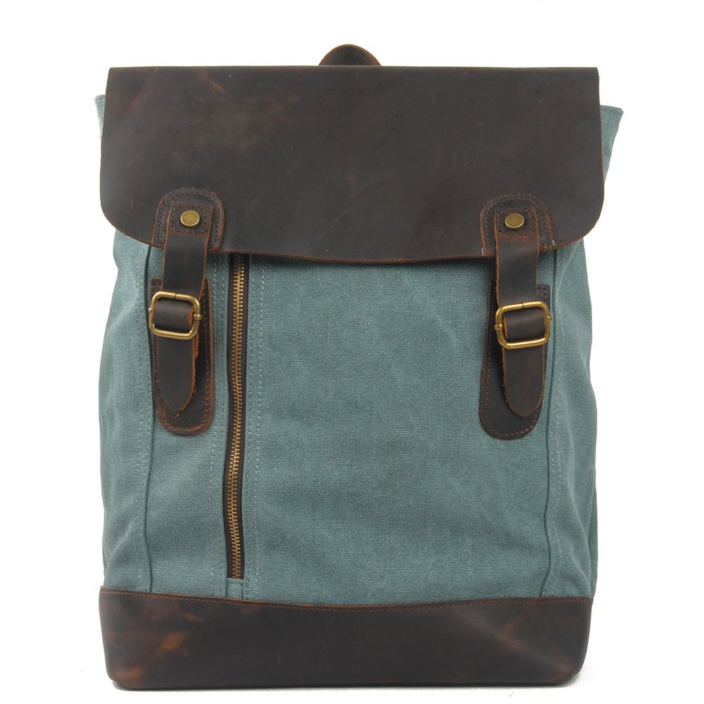 Wholesale boy school bag waterproof vintage canvas laptop leather backpack