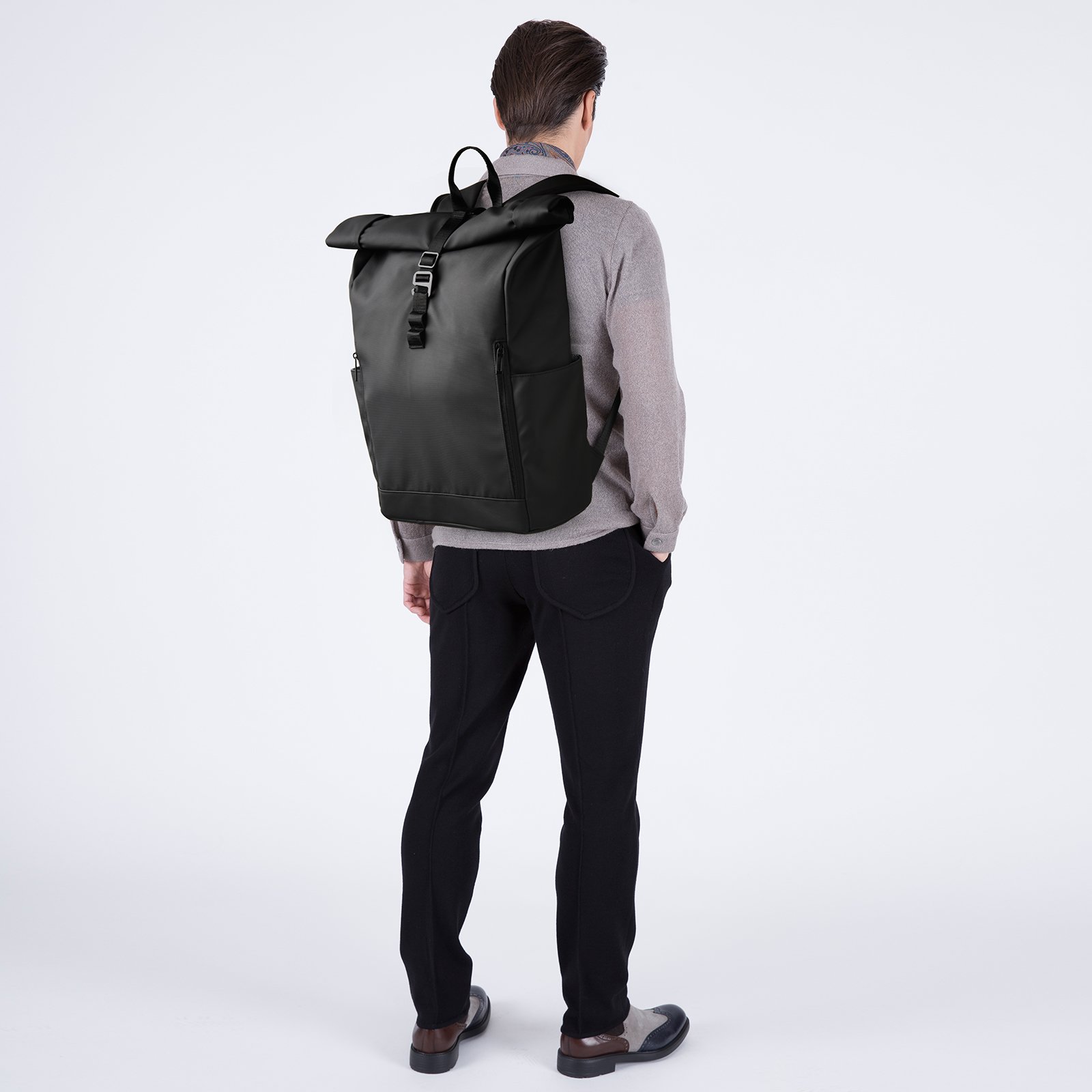 2024 New YC Travel Tuck pack Expandable Roll Top Backpack College Bag rolltop Laptop Resistant Carry Backpack men Casual Daypack