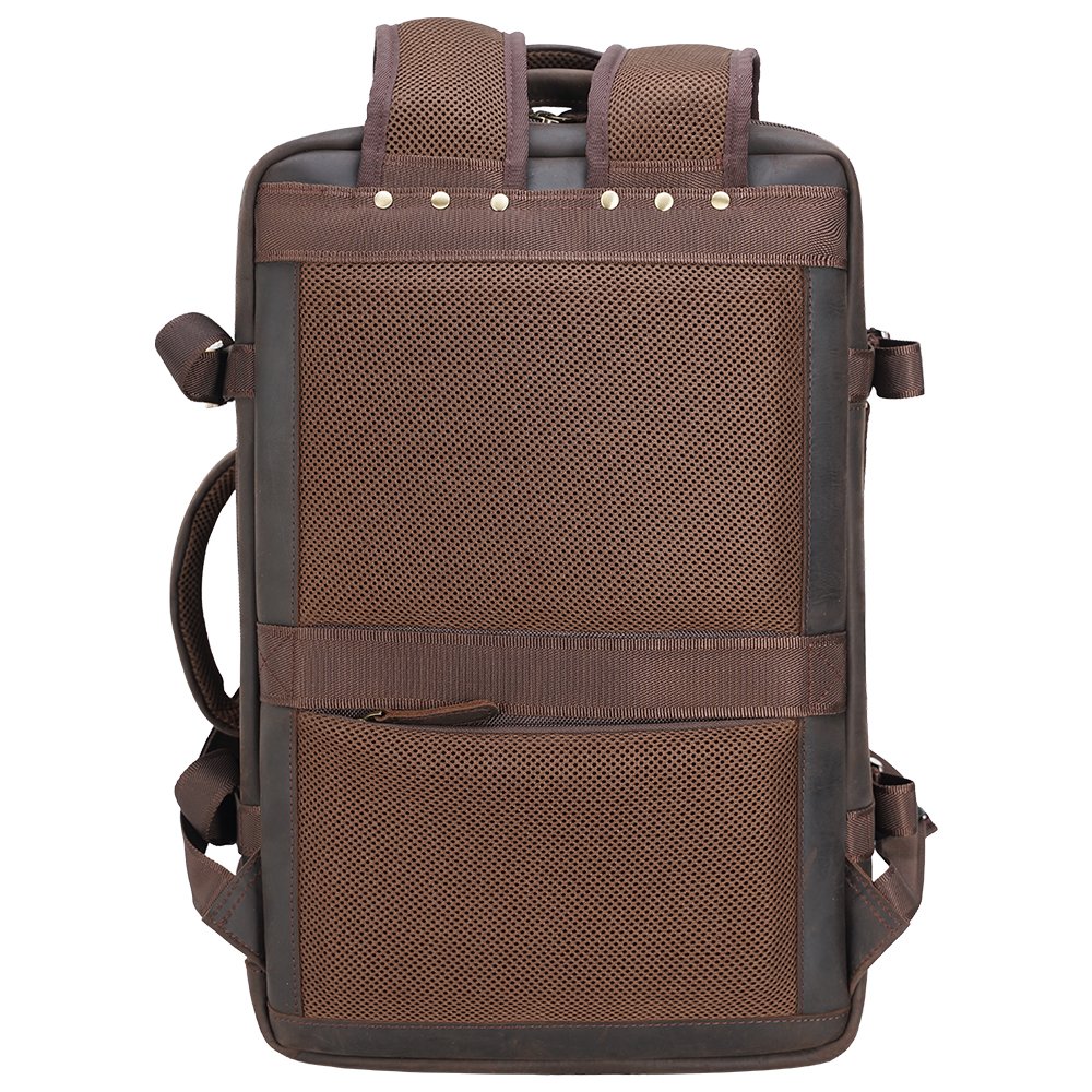 2024 Tiding New Design Vintage Brown Business Big Expand Capacity Buffalo Cow Cowhide Crazy Horse Leather Travel Backpack