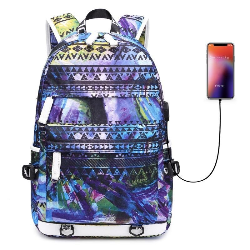 Colorful Oxford cloth backpack Secondary school backpack casual laptop backpack men's printed waterproof travel bag