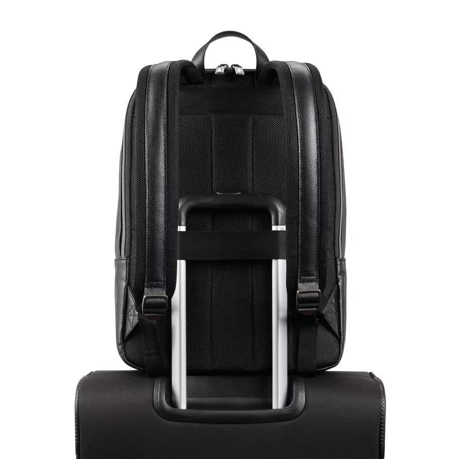 Business Slim PU Leather Backpack Travel Portable Classic Laptop Backpack With Luggage Strap