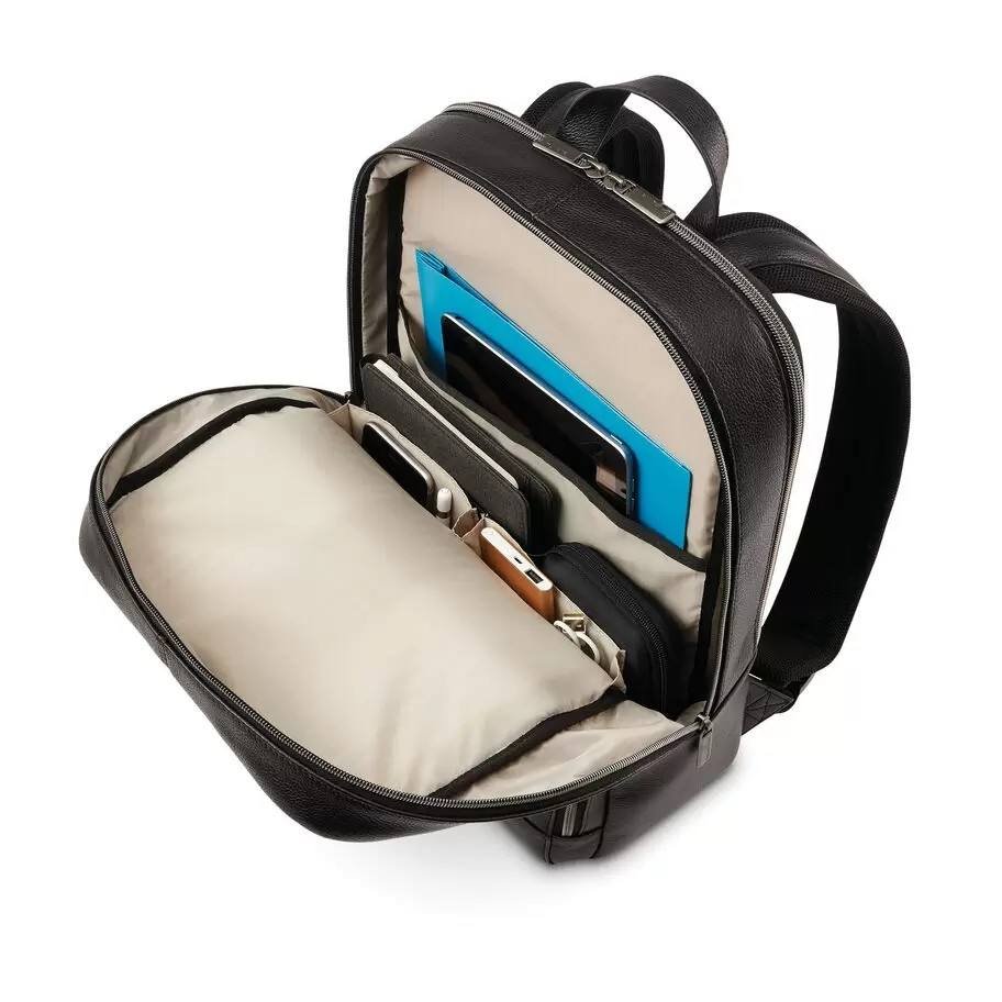 Business Slim PU Leather Backpack Travel Portable Classic Laptop Backpack With Luggage Strap