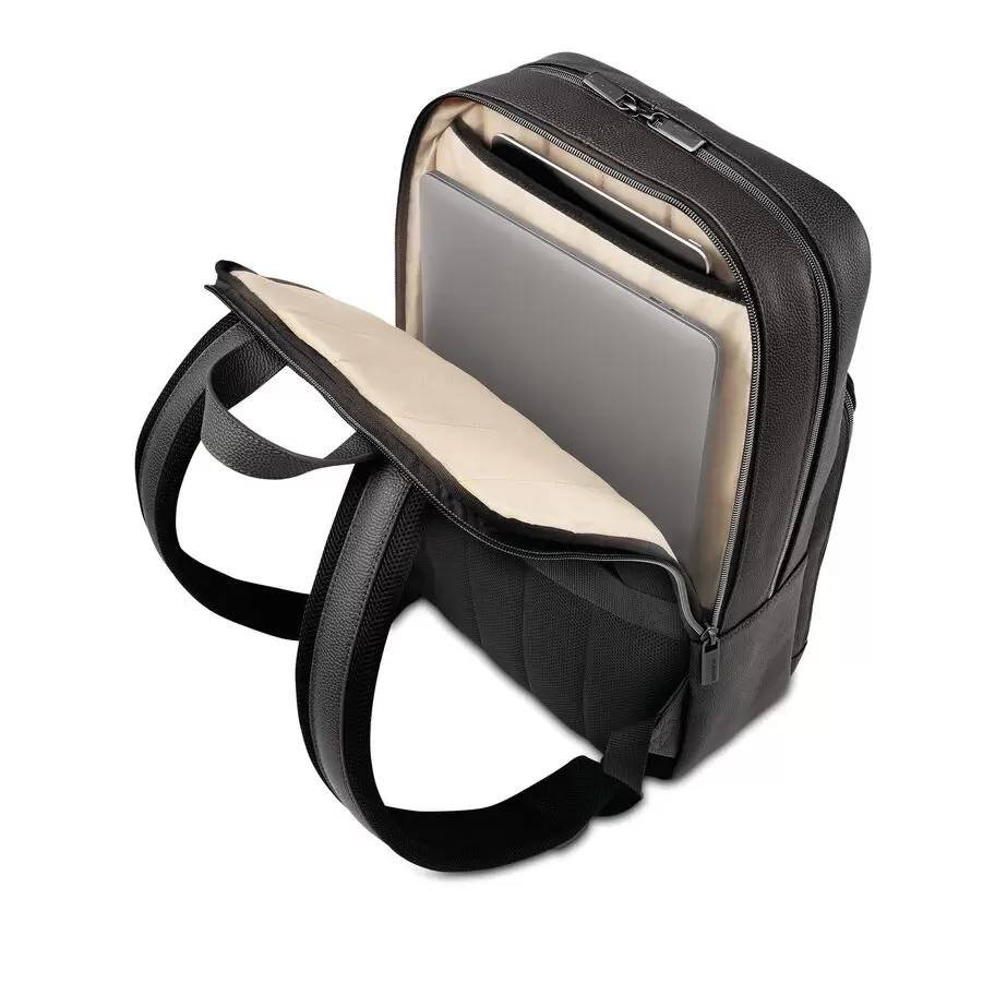 Business Slim PU Leather Backpack Travel Portable Classic Laptop Backpack With Luggage Strap