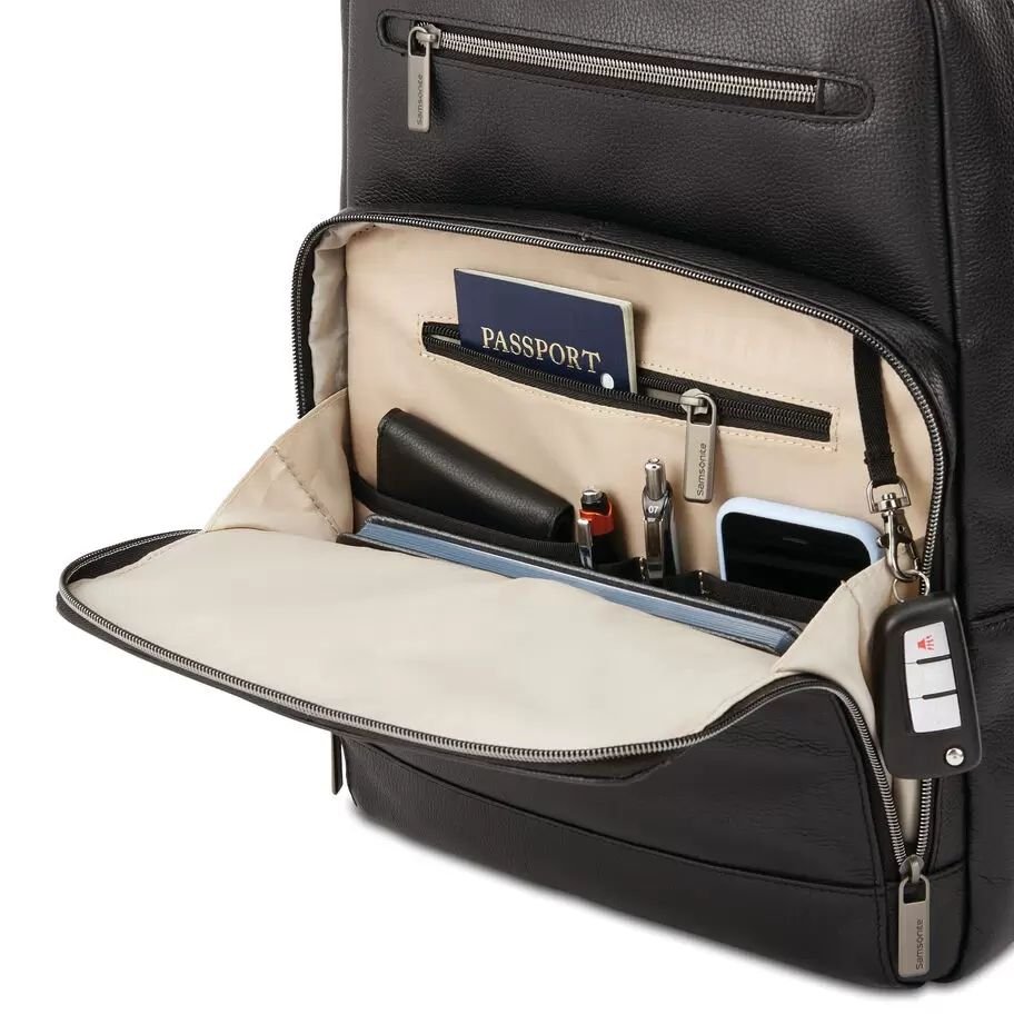 Business Slim PU Leather Backpack Travel Portable Classic Laptop Backpack With Luggage Strap