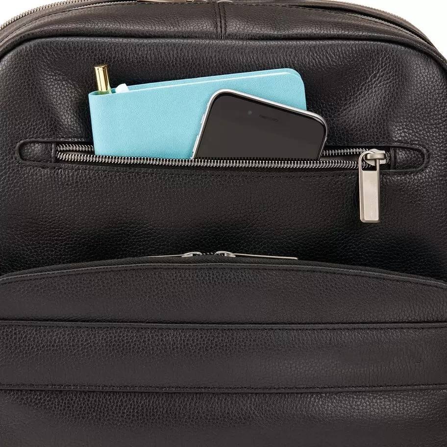 Business Slim PU Leather Backpack Travel Portable Classic Laptop Backpack With Luggage Strap