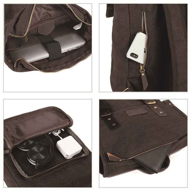 High Quality Vintage Canvas Leather Backpack Outdoor School Laptop Backpack Hiking Travel Rucksack