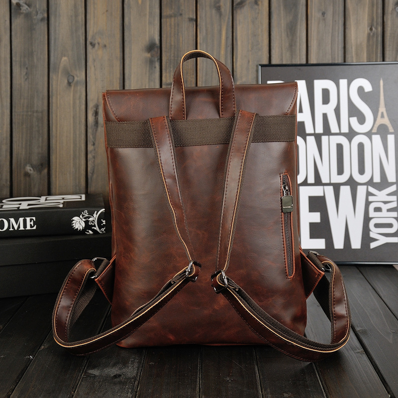 Men Crazy Horse Pu Leather Backpack For Men Laptop Leather Backpack