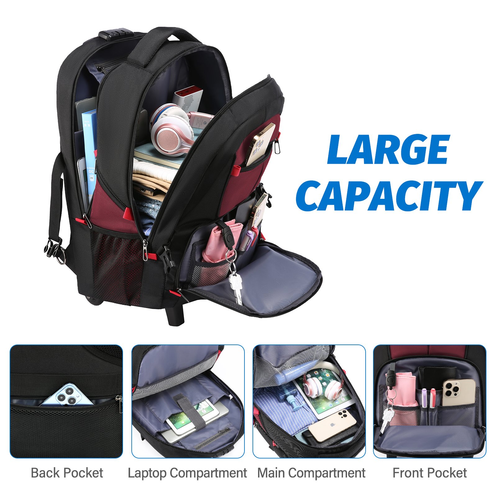 LOVEVOOK New Design wholesale 17in Rolling Backpack for men Carry on luggage suitcase Business wheeled Travel Laptop Backpack