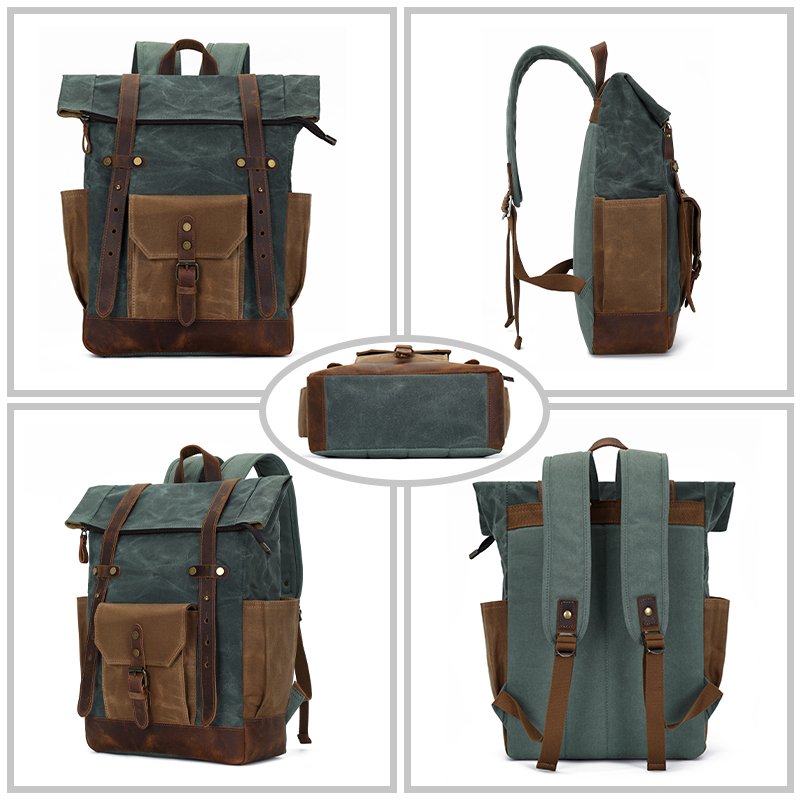 Custom Logo Vintage Large Capacity Camping Hiking Outdoor Travel Laptop Waxed Canvas Rucksack Backpack Bag For Men