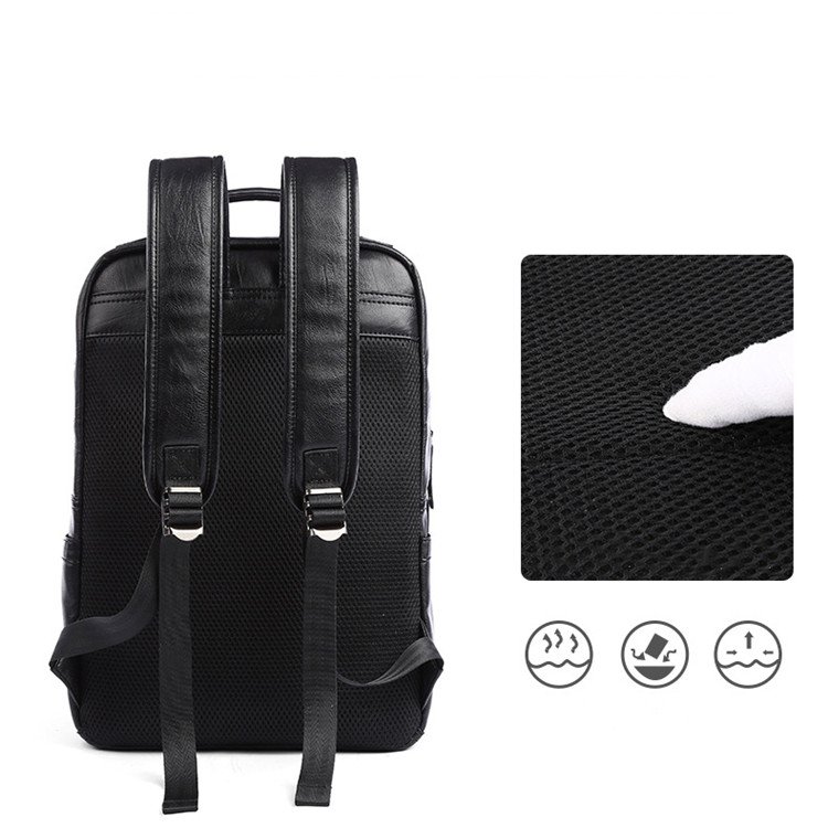 Wholesale men's pu leather backpack middle school students simple youth casual custom brand schoolbag 14'' laptop backpack