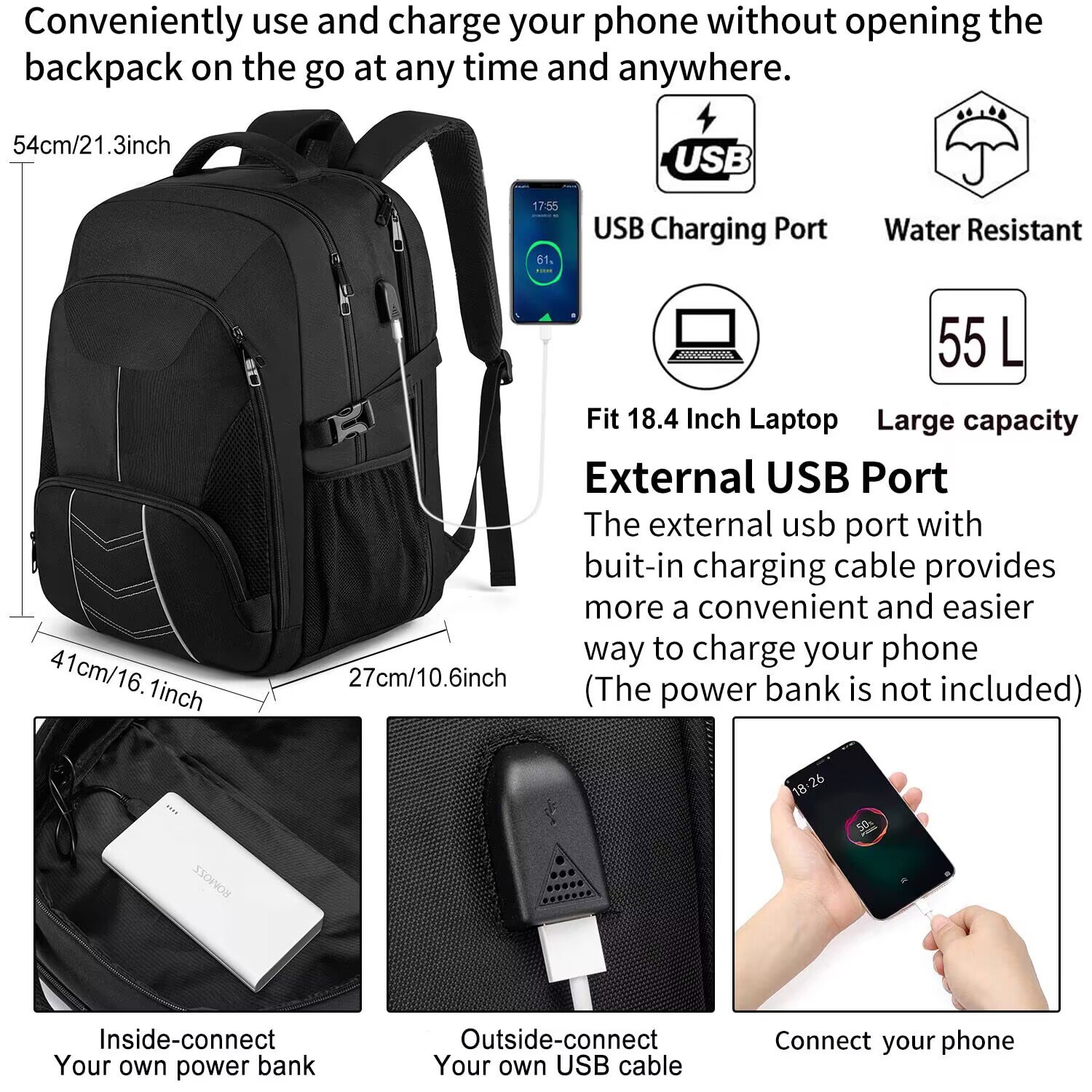 Large Capacity Anti Theft Backpack Fashion Smart USB Charging Storage Lightweight Waterproof Business Laptop Backpack