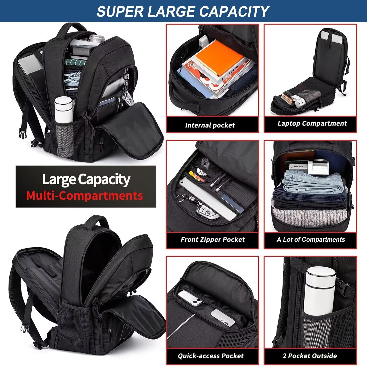 Large Capacity Anti Theft Backpack Fashion Smart USB Charging Storage Lightweight Waterproof Business Laptop Backpack