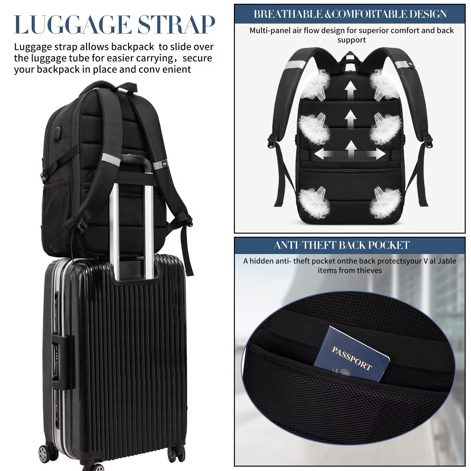 Large Capacity Anti Theft Backpack Fashion Smart USB Charging Storage Lightweight Waterproof Business Laptop Backpack