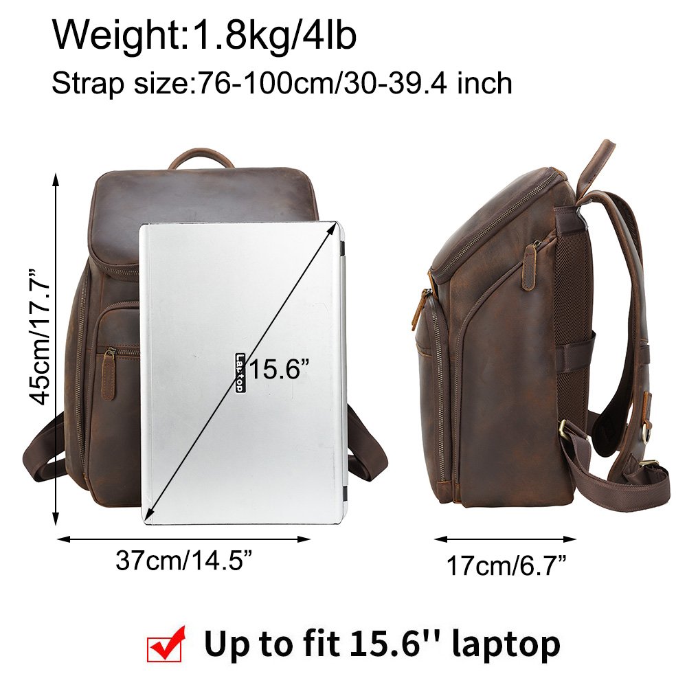 High Quality Factory Supply Wholesale Brown Crazy Horse Leather Full Grain Men's Genuine Leather Laptop Backpack For Daily Use