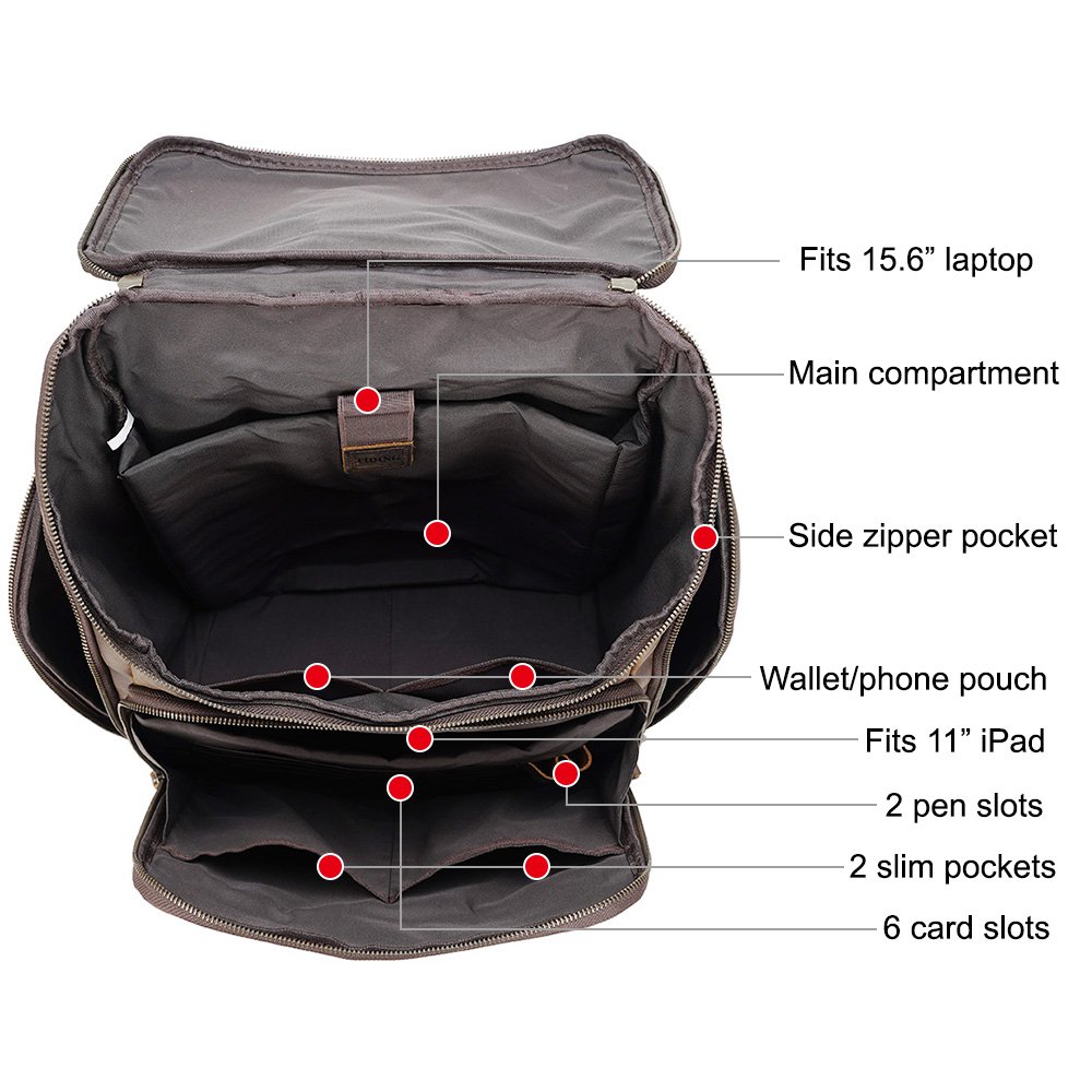 High Quality Factory Supply Wholesale Brown Crazy Horse Leather Full Grain Men's Genuine Leather Laptop Backpack For Daily Use