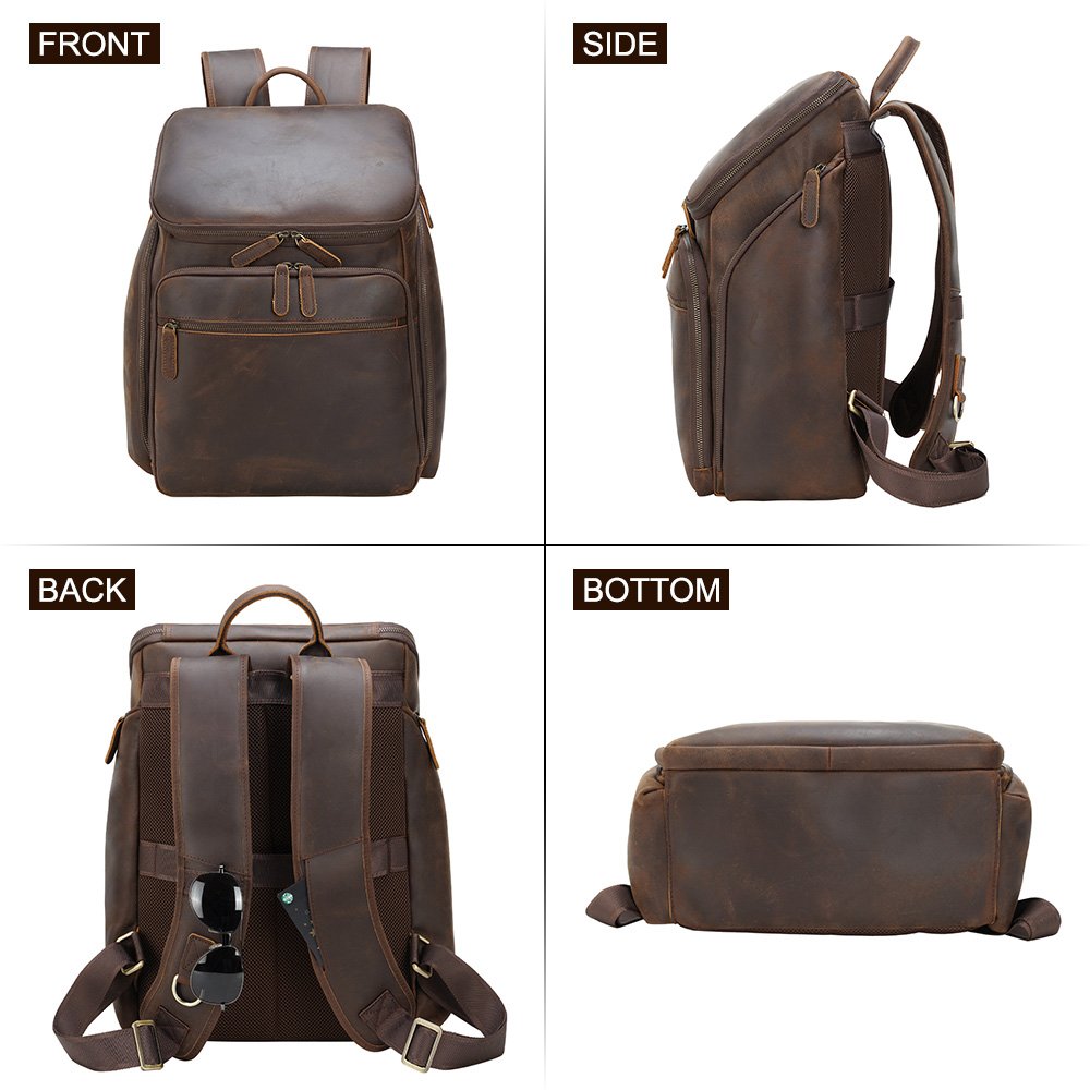 High Quality Factory Supply Wholesale Brown Crazy Horse Leather Full Grain Men's Genuine Leather Laptop Backpack For Daily Use