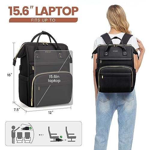 Laptop Backpack Women15.6 Inch Womens Work Backpack Waterproof Anti-theft Travel Back Pack with USB Charging Port