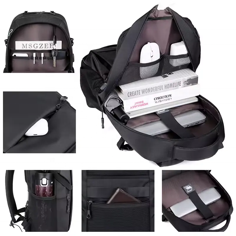Factory 15.6 Inch Custom Logo Luxury Waterproof Oxford Pu Black Material Business Men Day Pack Bag Travel Laptop Backpack