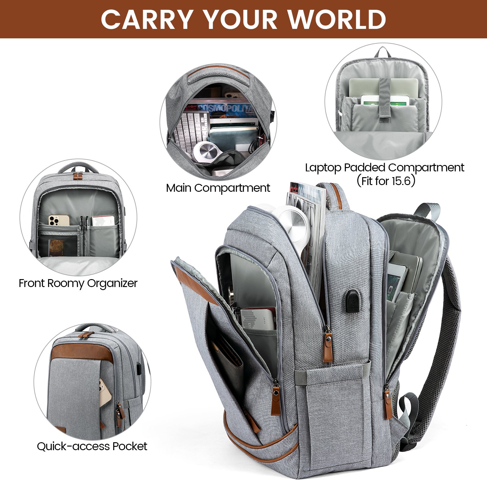 LOVEVOOK 2023 New Design Travel Big Capacity Laptop Backpack Bags With USB Charging Port 17inch Business Backpacks for Men Women