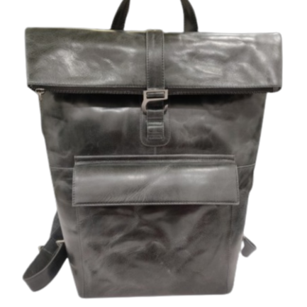 Black Fold-over Mountain Hiking Customized Logo Dye Bag Genuine Leather Roll-Top Backpack for Men's/Women's