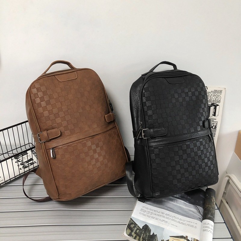 Factory 15.6 Inch Custom Logo Waterproof Oxford Leather Material Plaid Business Men Day Pack Bag Travel Laptop Backpack
