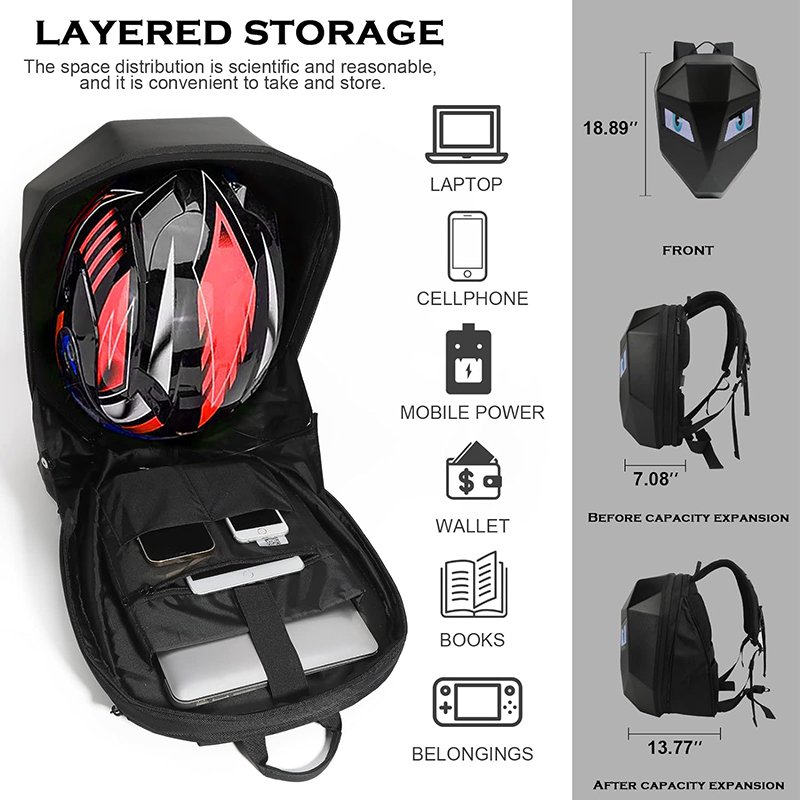 Waterproof Bluetooth Smart Laptop Backpack LED Dynamic Knight Backpack hard shell motorcycle led eye backpack with led lights