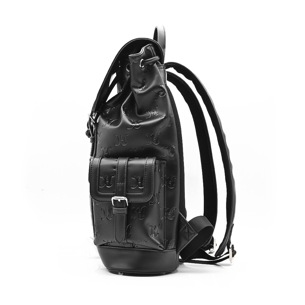 custom your logo fashion black vegan PU faux leather business work laptop travel men's leather backpacks
