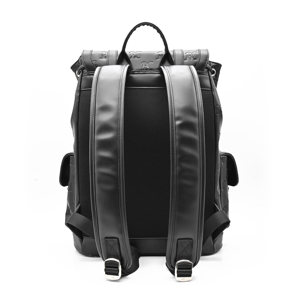 custom your logo fashion black vegan PU faux leather business work laptop travel men's leather backpacks