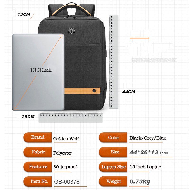 New custom brand golden wolf hot sale high Large capacity travel business laptop backpack with usb port men's bags