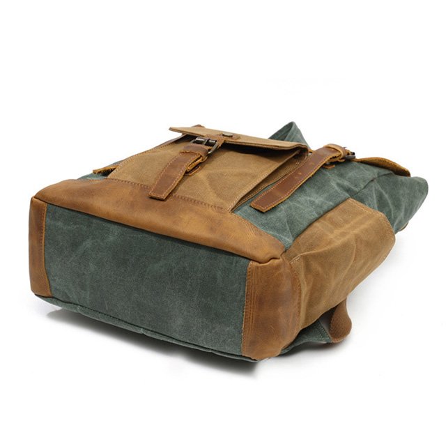 Multifunctional Waterproof Waxed Canvas Cotton Crazy Horse Leather Rucksack Travel Backpack Vintage Customized Oem Unisex Zipper