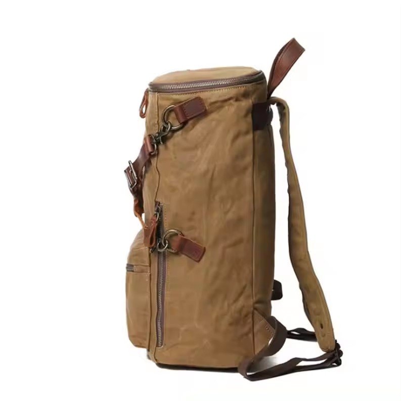 Multifunctional Waterproof Waxed Canvas Cotton Crazy Horse Leather Rucksack Travel Backpack Vintage Customized Oem Unisex Zipper