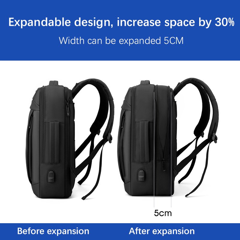 Custom logo Waterproof Nylon Men's Computer school bag back pack Expandable Reflective College usb Travel laptop backpack