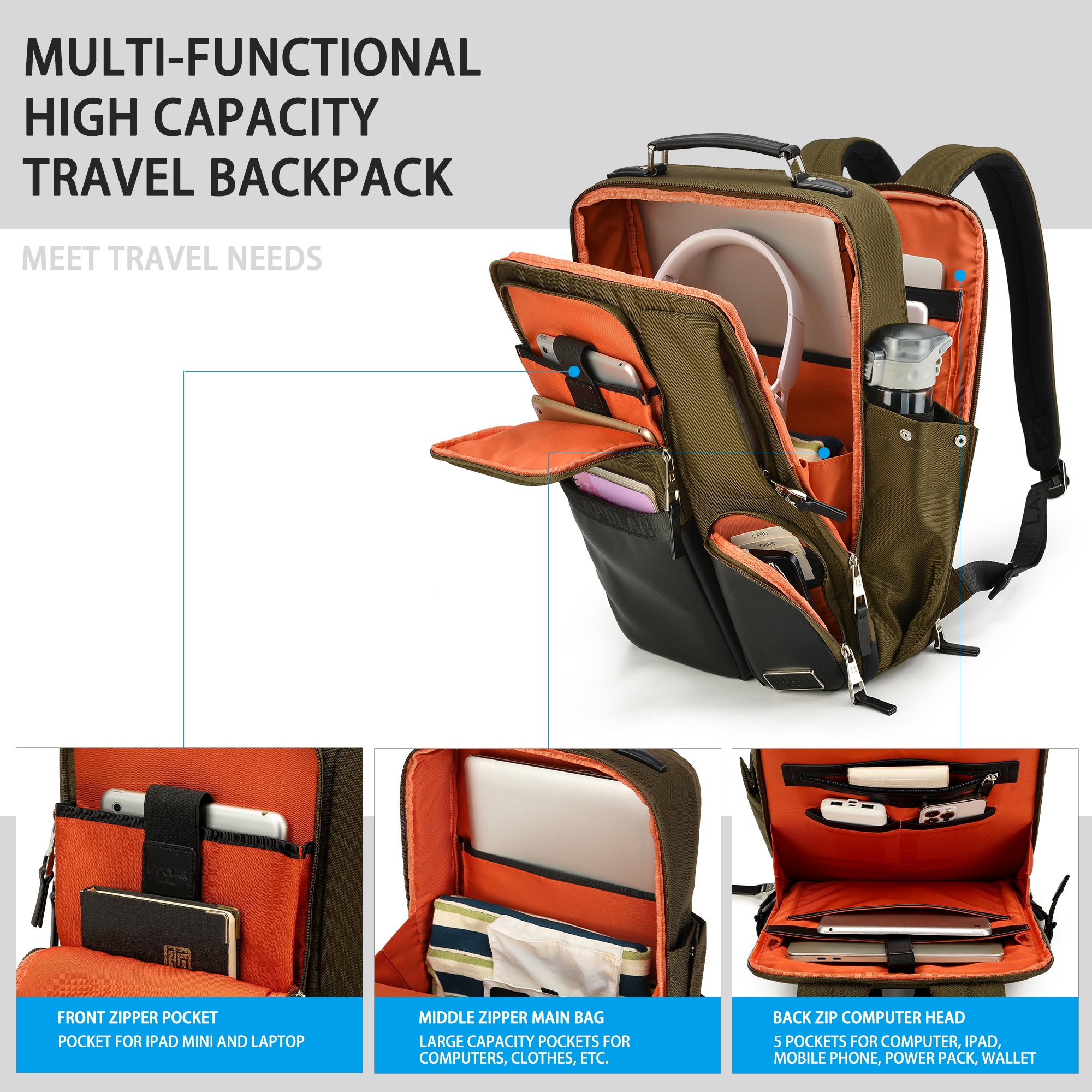 LAPOLAR New Travel Laptop Backpack for 15.6 Inch, Outdoor Carry on Backpack Vintage Business Weekender Luggage