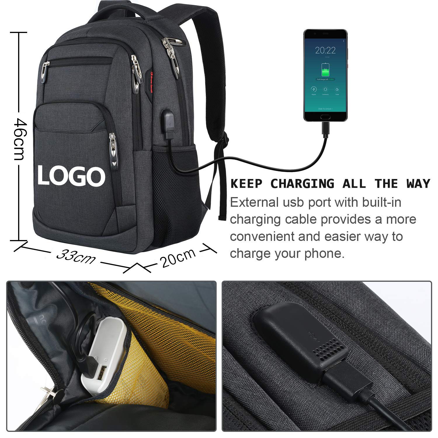 customizable waterproof anti thief back bag bagpack with usb carry on rucksack smart laptop backpacks mochilas